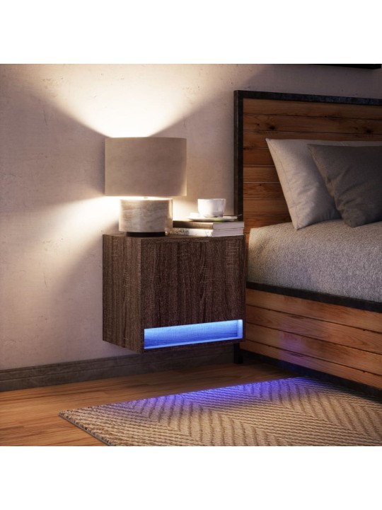 Nástěnný noční stolek s led osvětlením hnědý dub