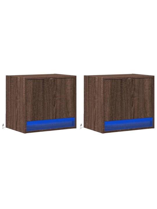Nástěnné noční stolky s led osvětlením 2 ks hnědý dub