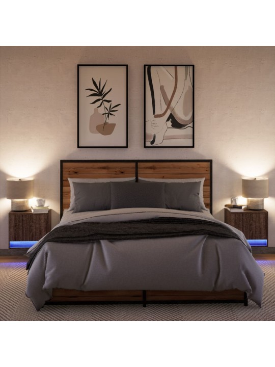 Nástěnné noční stolky s led osvětlením 2 ks hnědý dub
