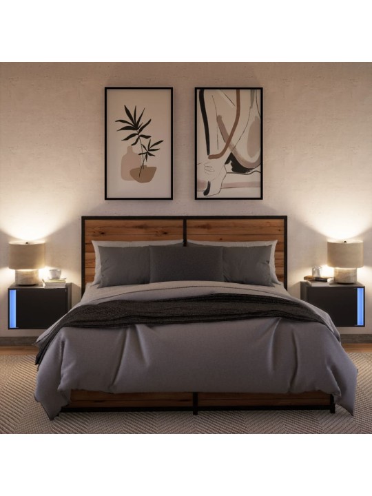 Nástěnné noční stolky s LED osvětlením 2 ks černé