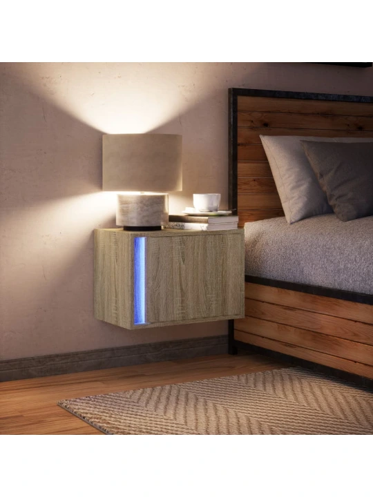 Nástěnný noční stolek s LED osvětlením dub sonoma