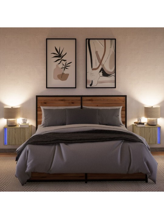 Nástěnné noční stolky s LED osvětlením 2 ks dub sonoma