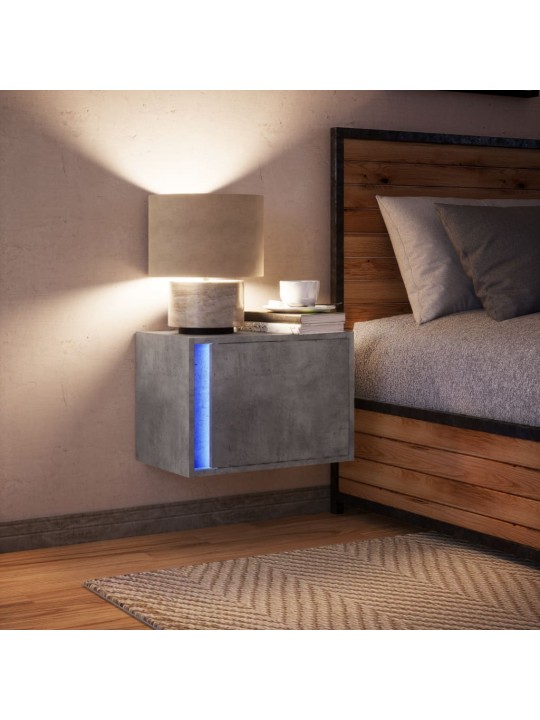 Nástěnný noční stolek s LED osvětlením betonově šedý