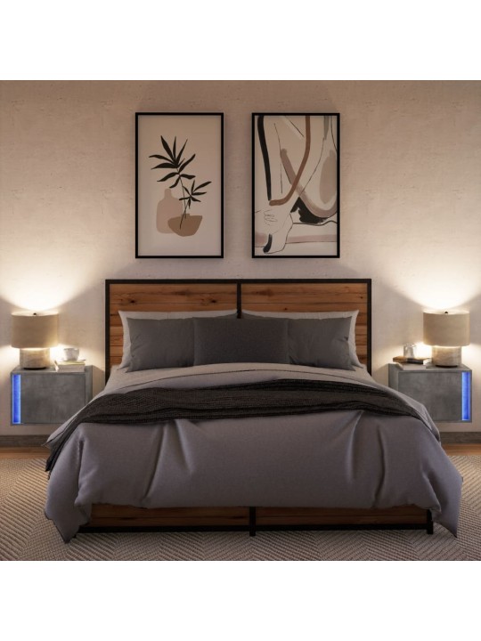 Nástěnné noční stolky s LED osvětlením 2 ks betonově šedé