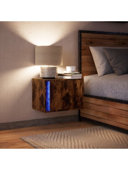 Nástěnný noční stolek s led osvětlením kouřový dub