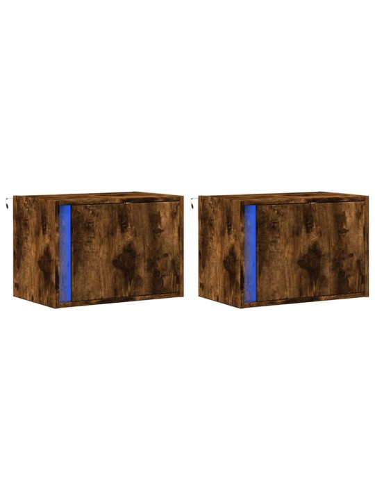 Nástěnné noční stolky s led osvětlením 2 ks kouřový dub