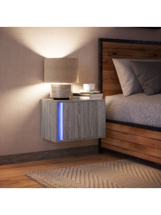 Nástěnný noční stolek s led osvětlením šedý sonoma