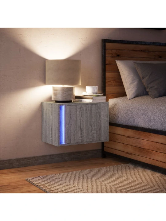 Nástěnný noční stolek s led osvětlením šedý sonoma