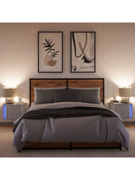 Nástěnné noční stolky s led osvětlením 2 ks šedé sonoma