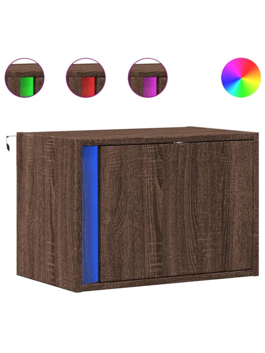 Nástěnný noční stolek s led osvětlením hnědý dub
