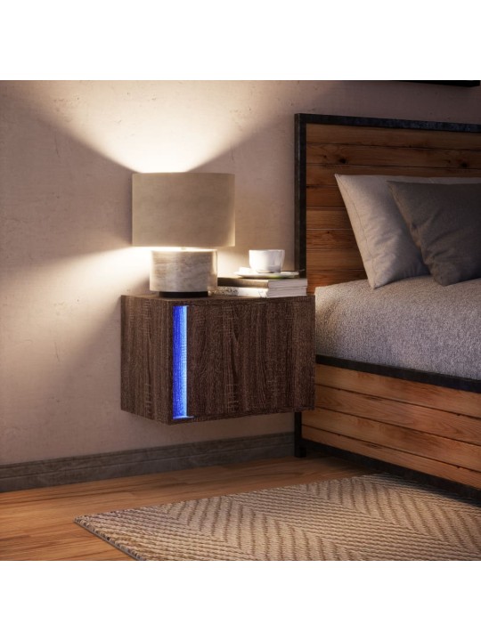 Nástěnný noční stolek s led osvětlením hnědý dub