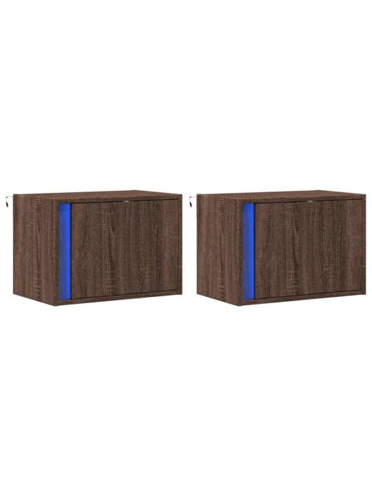 Nástěnné noční stolky s led osvětlením 2 ks hnědý dub