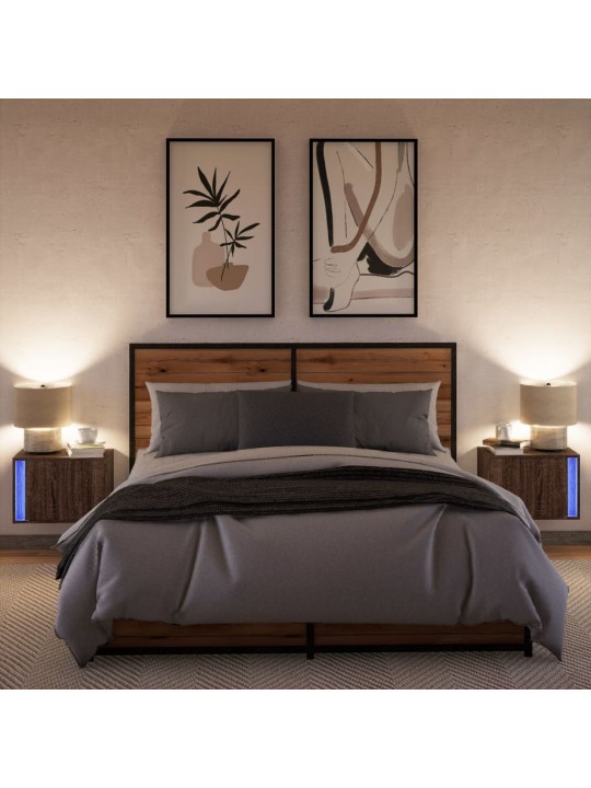 Nástěnné noční stolky s led osvětlením 2 ks hnědý dub