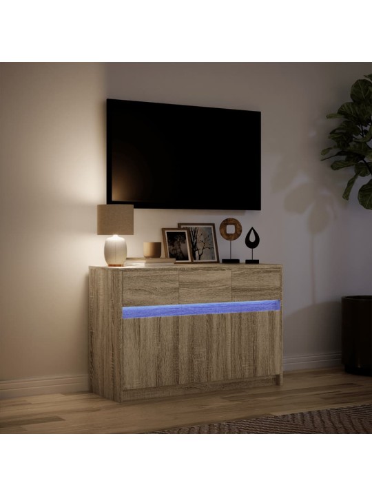 TV skříňka s LED dub sonoma 91 x 34 x 61 cm kompozitní dřevo
