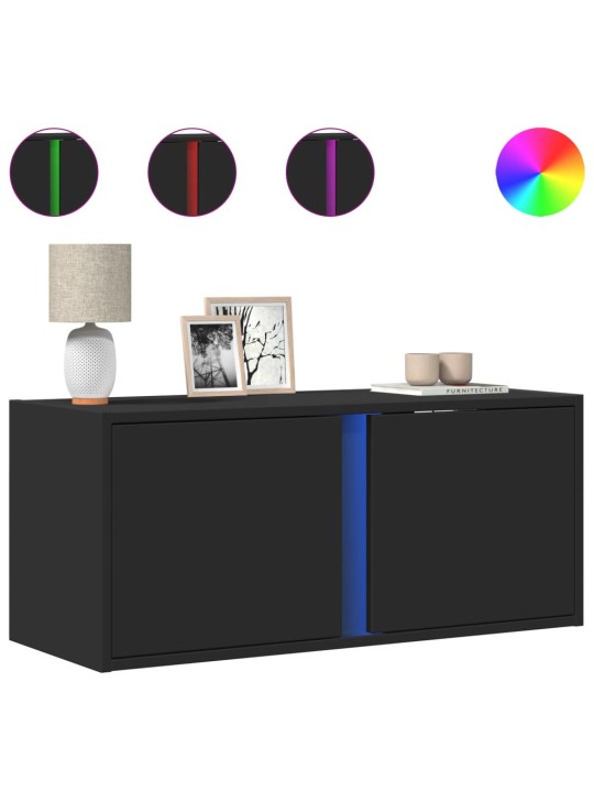 Nástěnná TV skříňka s LED osvětlením černá 80 x 31 x 35 cm