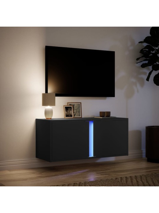 Nástěnná TV skříňka s LED osvětlením černá 80 x 31 x 35 cm