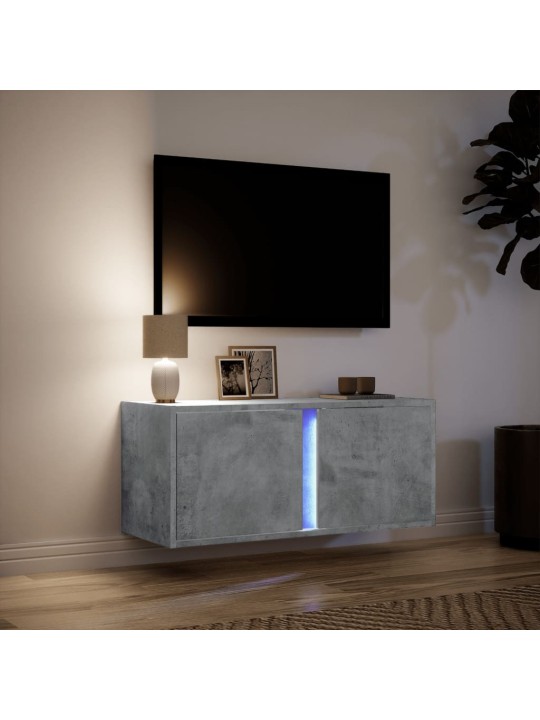 Nástěnná TV skříňka s LED osvětlením betonově šedá 80x31x35 cm
