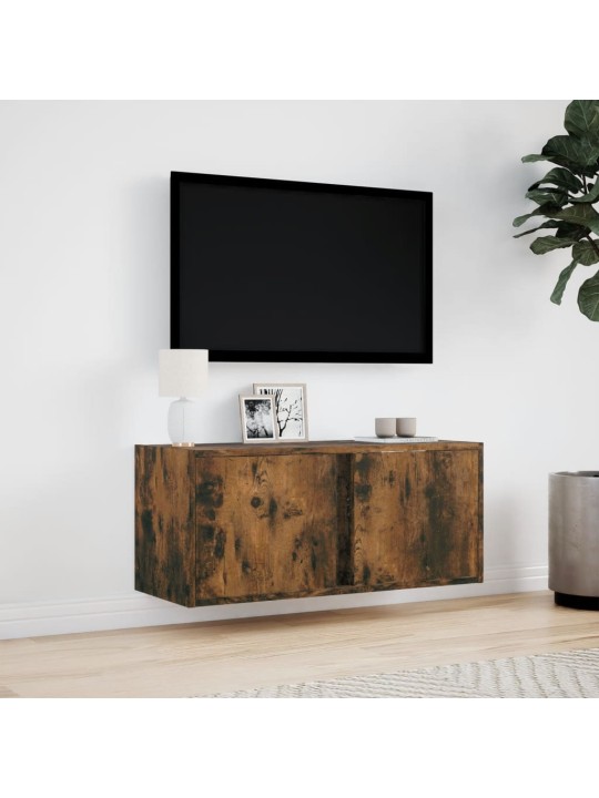 Nástěnná tv skříňka s led osvětlením kouřový dub 80x31x35 cm