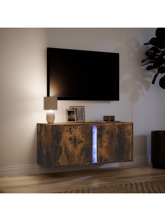 Nástěnná tv skříňka s led osvětlením kouřový dub 80x31x35 cm