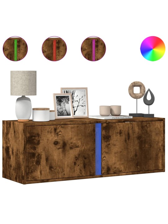 Nástěnná tv skříňka s led osvětlením kouřový dub 100x31x35 cm