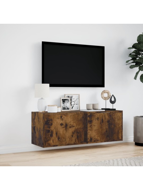 Nástěnná tv skříňka s led osvětlením kouřový dub 100x31x35 cm