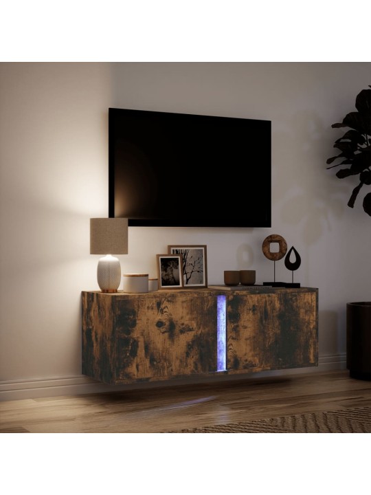 Nástěnná tv skříňka s led osvětlením kouřový dub 100x31x35 cm
