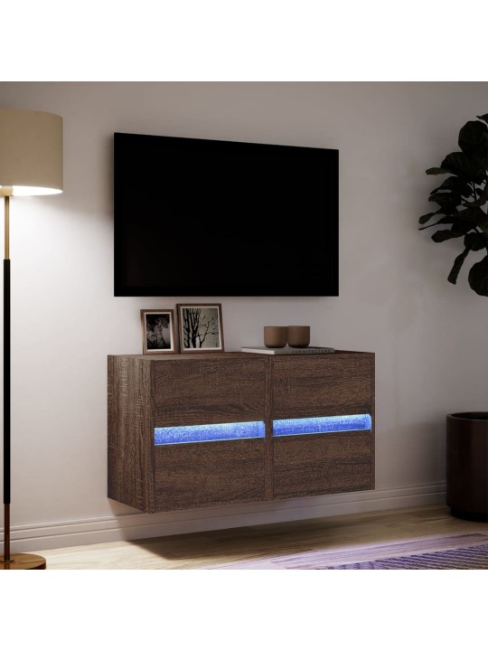 Nástěnné tv skříňky s led osvětlením 2 ks hnědý dub 41x31x45 cm