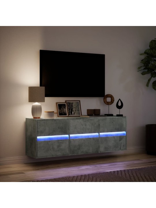 Nástěnná TV skříňka s LED osvětlením betonově šedá 130x31x45 cm