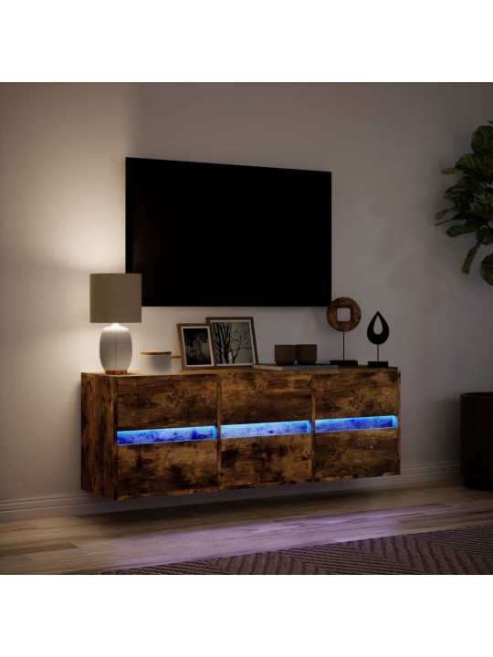 Nástěnná tv skříňka s led osvětlením kouřový dub 130x31x45 cm