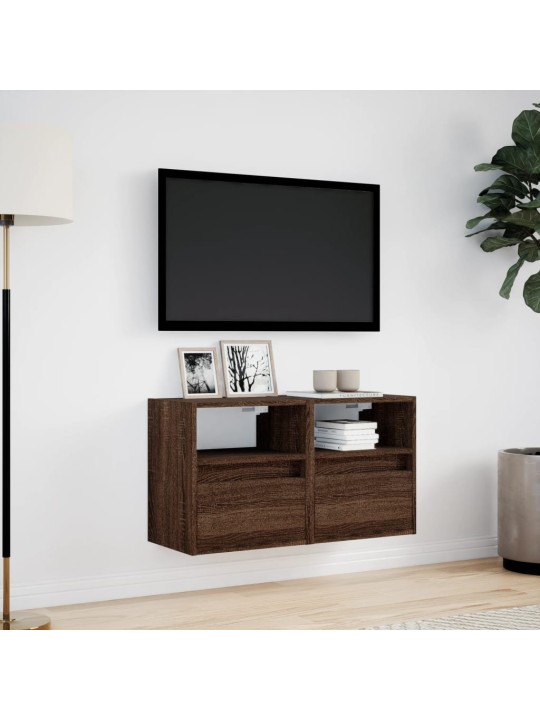 Nástěnné tv skříňky s led osvětlením 2 ks hnědý dub 41x31x45 cm