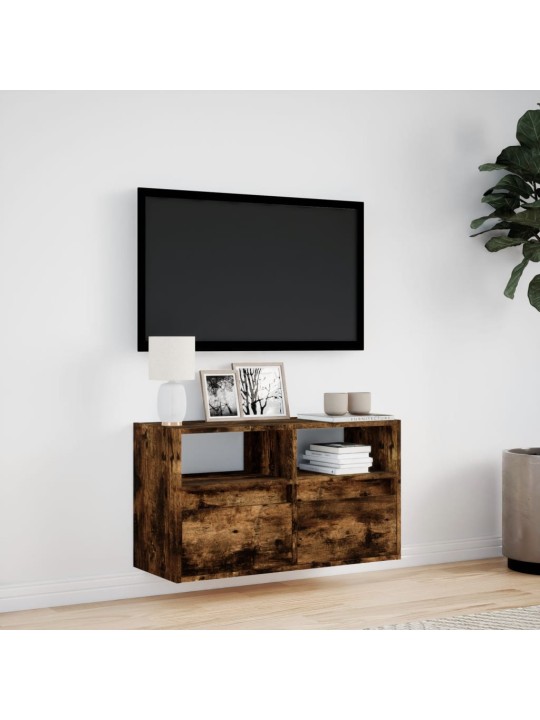 Nástěnná tv skříňka s led osvětlením kouřový dub 80x31x45 cm
