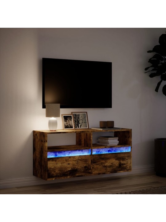Nástěnná tv skříňka s led osvětlením kouřový dub 100x31x45 cm