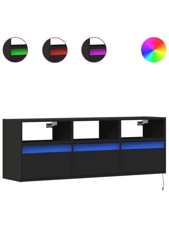 Nástěnná TV skříňka s LED osvětlením černá 130 x 31 x 45 cm