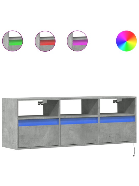 Nástěnná TV skříňka s LED osvětlením betonově šedá 130x31x45 cm