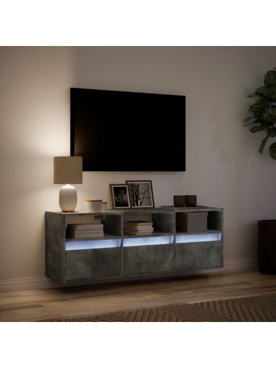 Nástěnná TV skříňka s LED osvětlením betonově šedá 130x31x45 cm