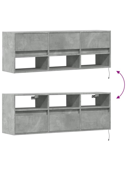 Nástěnná TV skříňka s LED osvětlením betonově šedá 130x31x45 cm