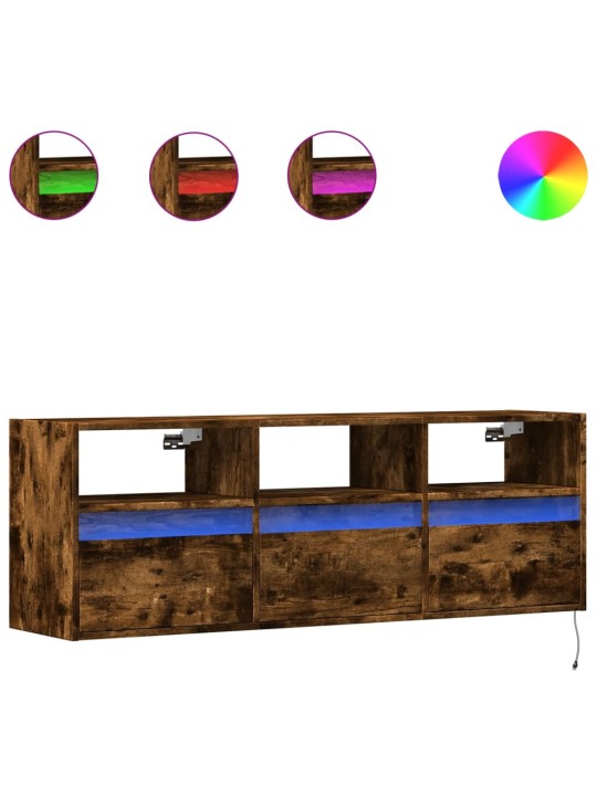 Nástěnná tv skříňka s led osvětlením kouřový dub 130x31x45 cm