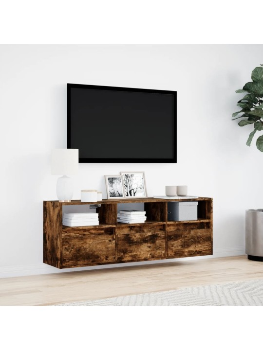 Nástěnná tv skříňka s led osvětlením kouřový dub 130x31x45 cm