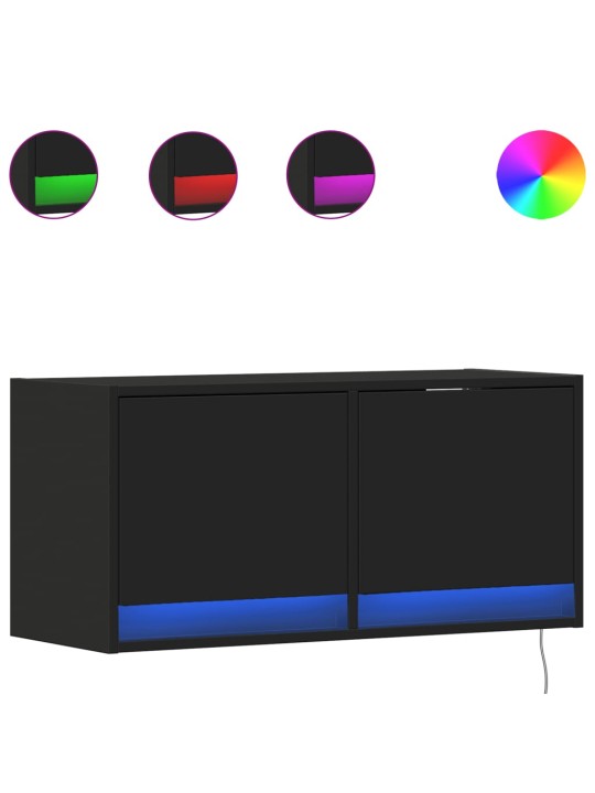 Nástěnná TV skříňka s LED osvětlením černá 80 x 31 x 35 cm