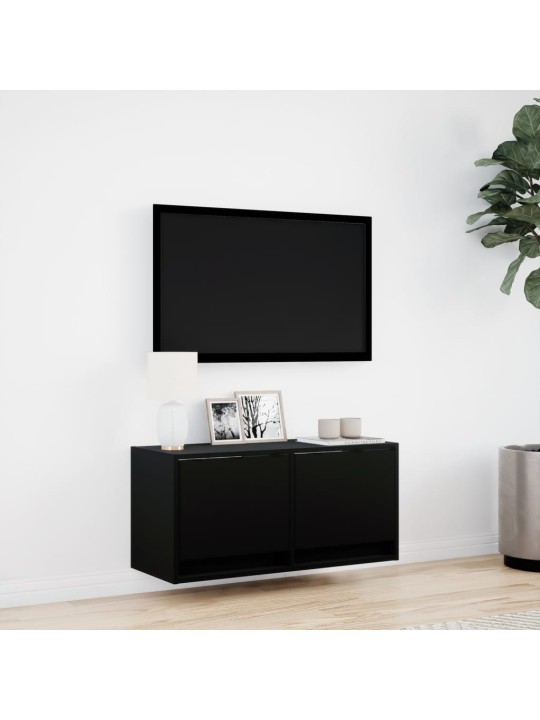 Nástěnná TV skříňka s LED osvětlením černá 80 x 31 x 35 cm