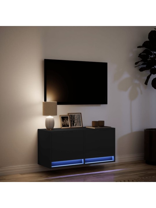 Nástěnná TV skříňka s LED osvětlením černá 80 x 31 x 35 cm