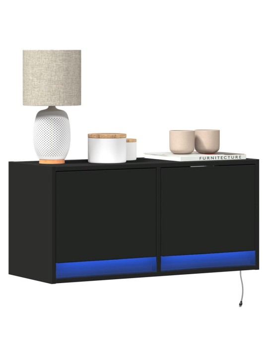 Nástěnná TV skříňka s LED osvětlením černá 80 x 31 x 35 cm