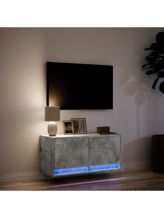 Nástěnná TV skříňka s LED osvětlením betonově šedá 80x31x35 cm