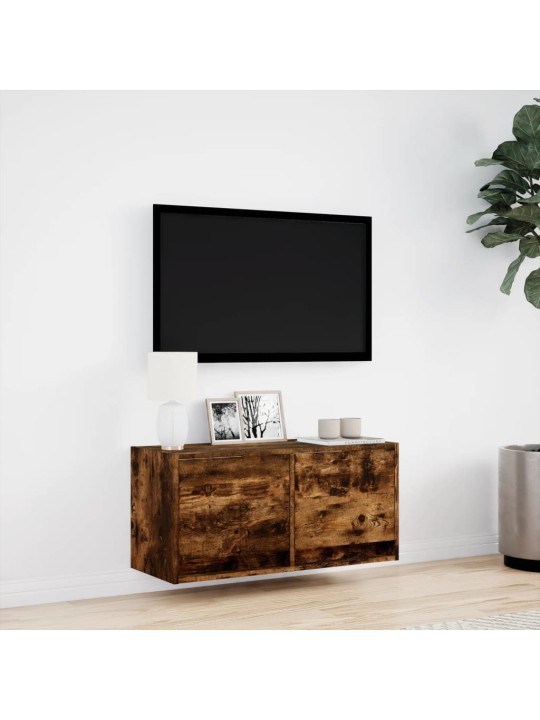 Nástěnná tv skříňka s led osvětlením kouřový dub 80x31x35 cm