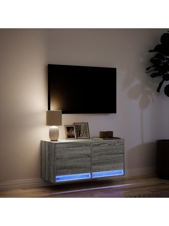 Nástěnná tv skříňka s led osvětlením šedá sonoma 80x31x35 cm