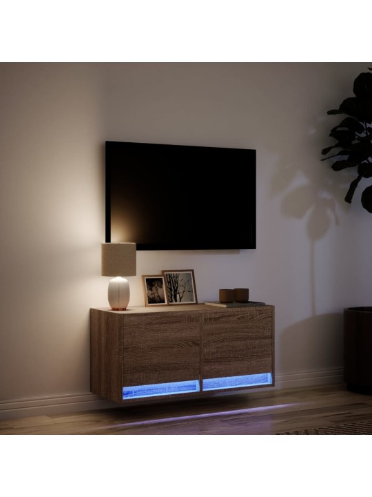 Nástěnná tv skříňka s led osvětlením hnědý dub 80 x 31 x 35 cm