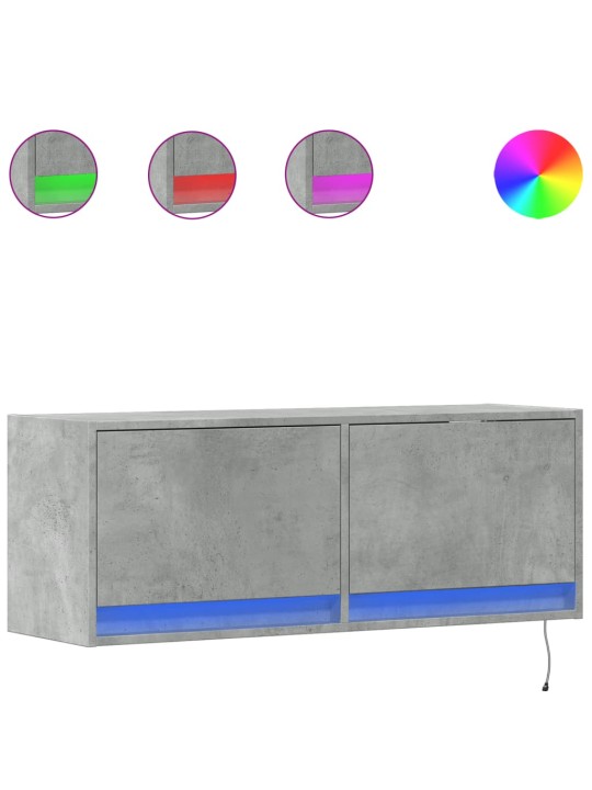 Nástěnná TV skříňka s LED osvětlením betonově šedá 100x31x35 cm