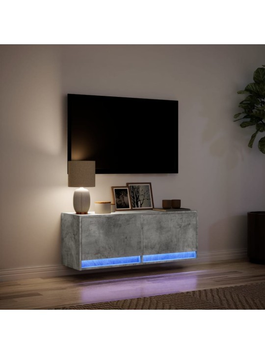 Nástěnná TV skříňka s LED osvětlením betonově šedá 100x31x35 cm