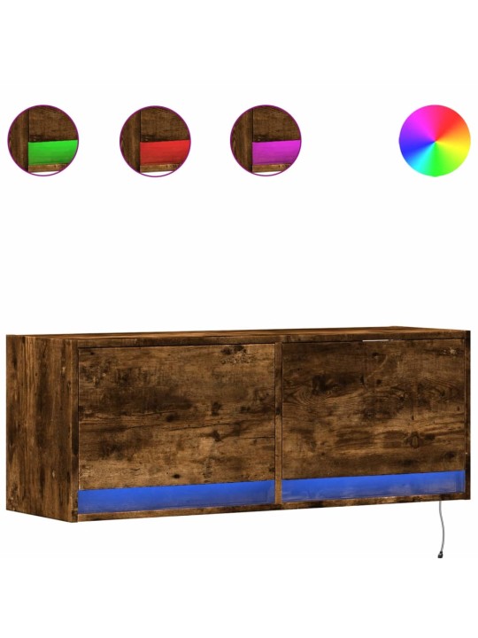 Nástěnná tv skříňka s led osvětlením kouřový dub 100x31x35 cm