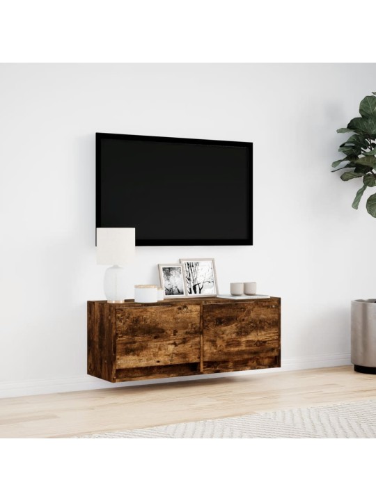 Nástěnná tv skříňka s led osvětlením kouřový dub 100x31x35 cm